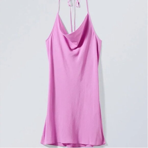 Weekday Halter Slip Dress in Light Purple Pink Cowl Neck Tie Mini Short - Picture 1 of 3